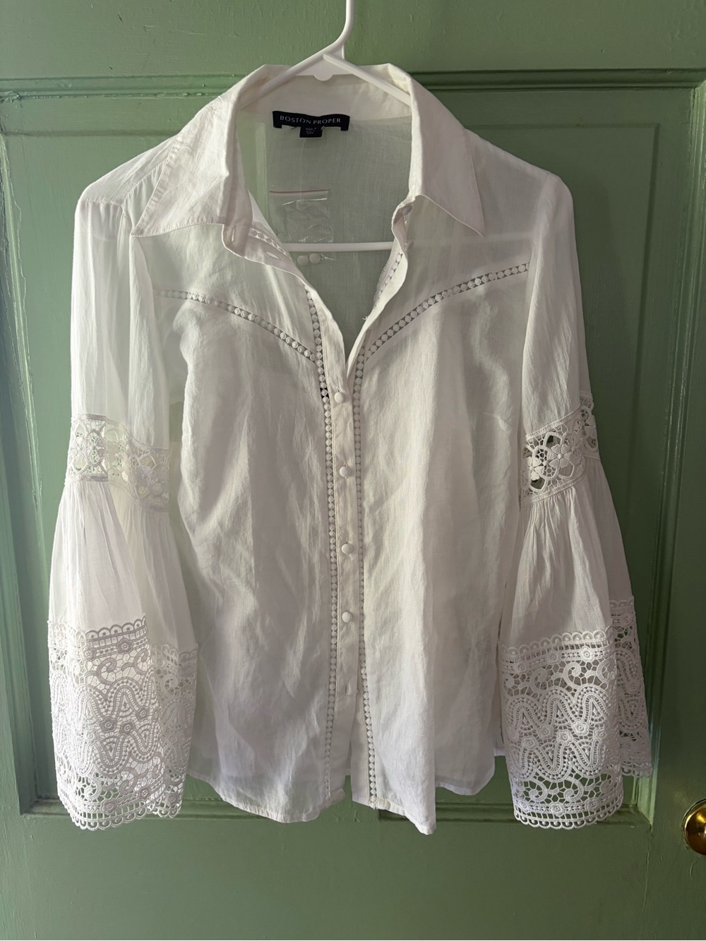 BOSTON PROPER LACE FLARE SLEEVE RUFFLE TOP LINED SZ 4 - Picture 4 of 9